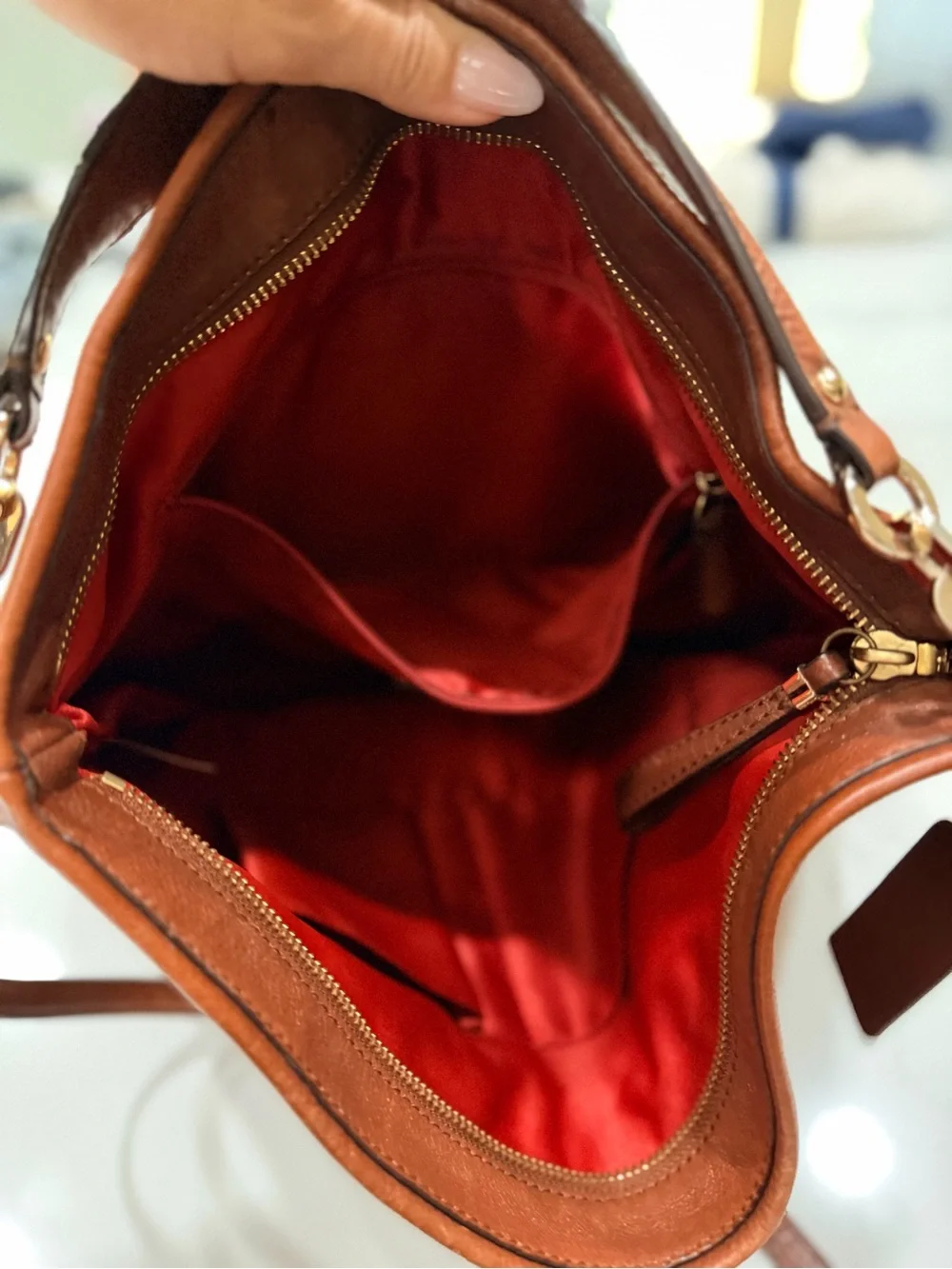 Coach Brown Pebble Leather Shoulder Bag with Adjustable Strap